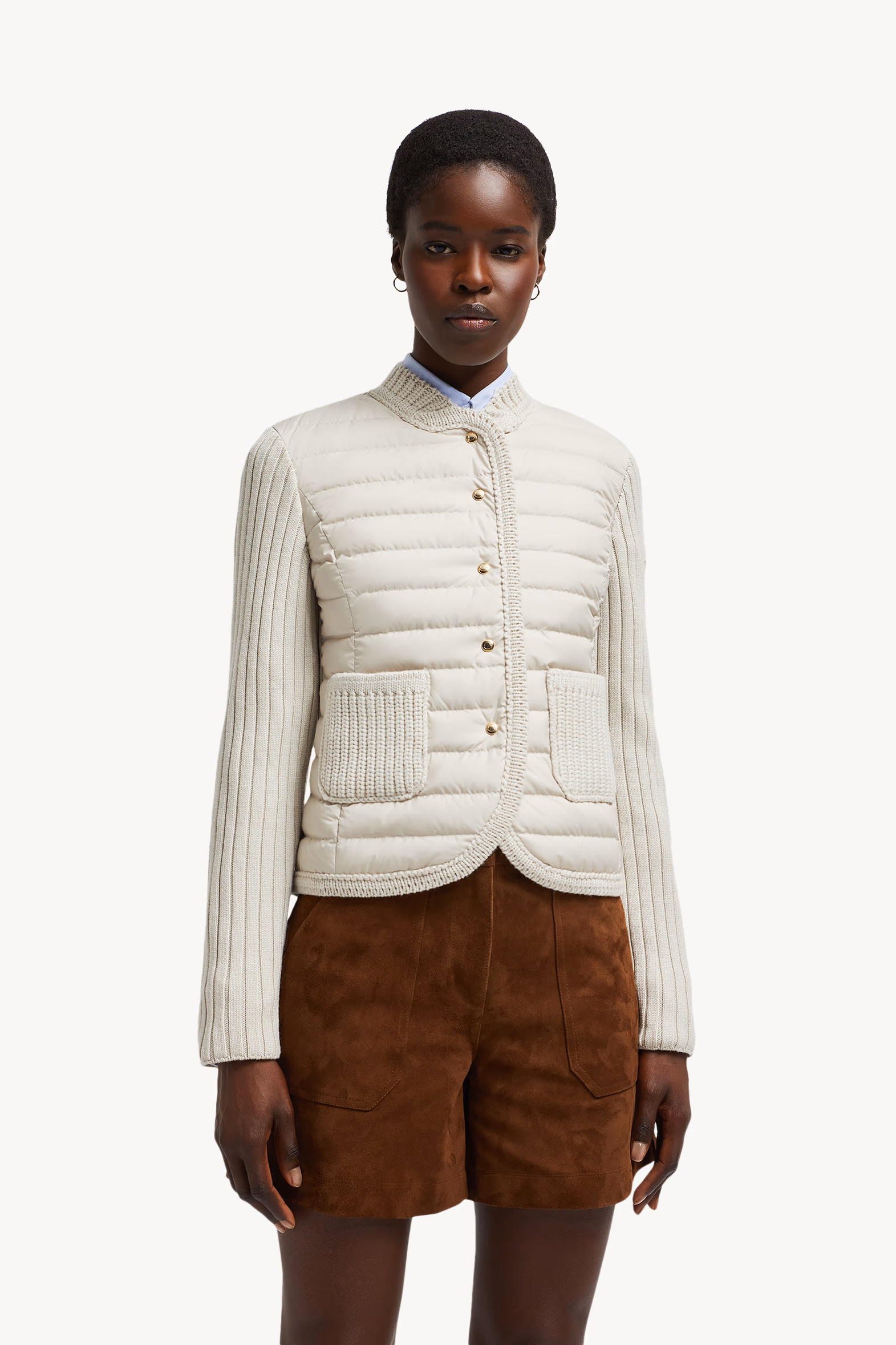 Cárdigan de lana acolchado Mujer Beige Claro Moncler 3